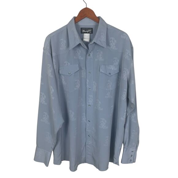 Vintage Wrangler Pearl Snap Shirt Bull Logo Western Rodeo Cowboy Men's Sz XXL - Picture 1 of 10
